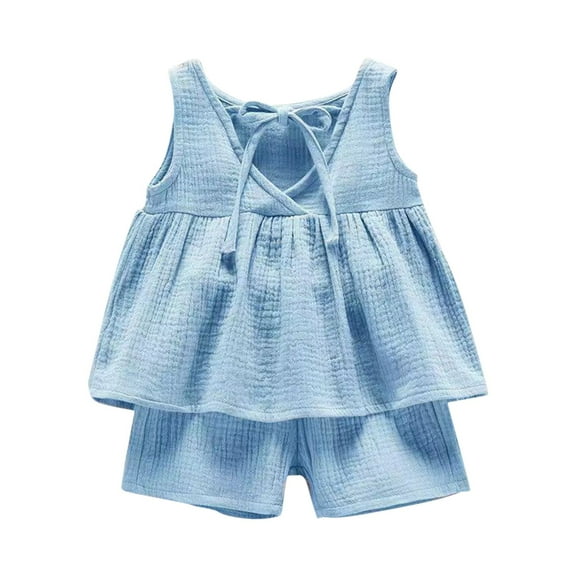 Ruyang Baby Girls Cotton Linen 2 Piece Set Sleeveless Blouse   Elastic Waist Shorts Breathable Summer Outfit Trendy Loungewear