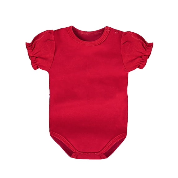 Ruyang Baby Girls Cotton Rompers Ruffle Puff Short Sleeve Round Neck Bodysuit Infant Solid Triangle Crawling Clothes