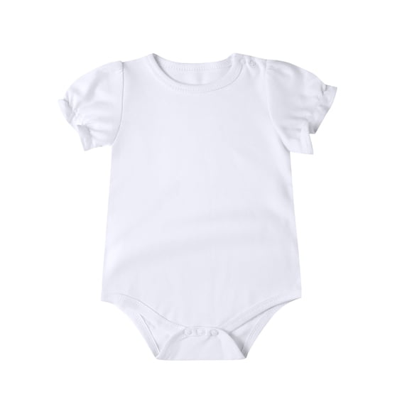 Ruyang Baby Girls Cotton Rompers Ruffle Puff Short Sleeve Round Neck Bodysuit Infant Solid Triangle Crawling Clothes