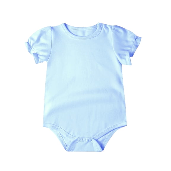 Ruyang Baby Girls Cotton Rompers Ruffle Puff Short Sleeve Round Neck Bodysuit Infant Solid Triangle Crawling Clothes
