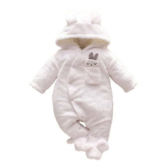 Ruyang Baby Girls Fleece Snowsuit Cute Bunny Graphic Bear Hooded Jumpsuit Winter Fuzzy Velvet 𝐎nesie Warm Footed Outfits