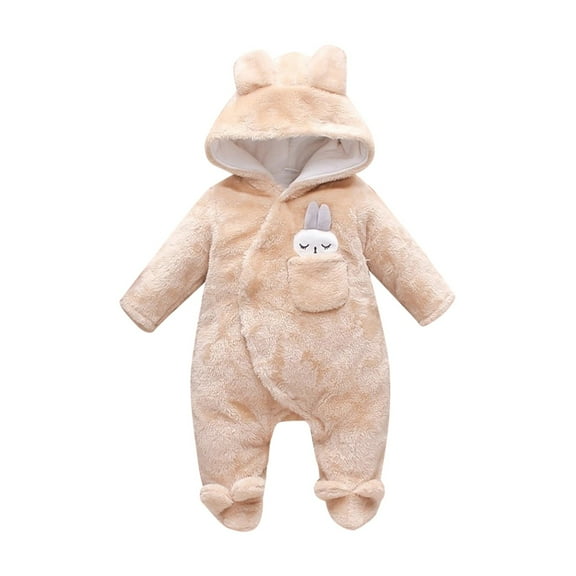 Ruyang Baby Girls Fleece Snowsuit Cute Bunny Graphic Bear Hooded Jumpsuit Winter Fuzzy Velvet 𝐎nesie Warm Footed Outfits