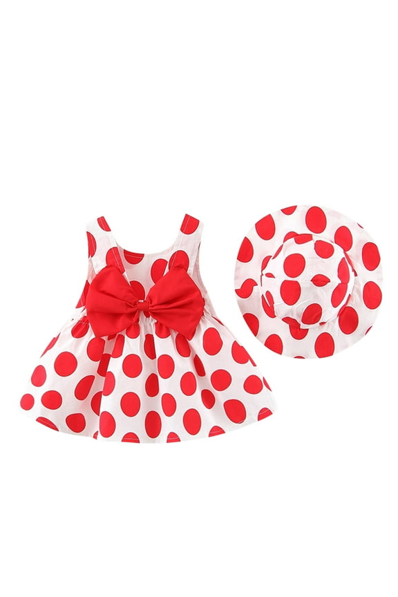 Baby Girls Polka Dots Dresses Clothes UPF 50+ Sun Protection Outfits Tween Girl Sleeveless Dress Toddler Summer Set