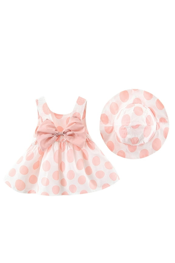 Baby Girls Polka Dots Dresses Clothes UPF 50+ Sun Protection Outfits Tween Girl Sleeveless Dress Toddler Summer Set