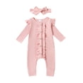 thumbnail image 1 of Ruyang Baby Girls Ruffle Bodysuit with Bowknot Headband Fall Winter Long Sleeve Bodysuits Button Down Footless Romper, 1 of 9