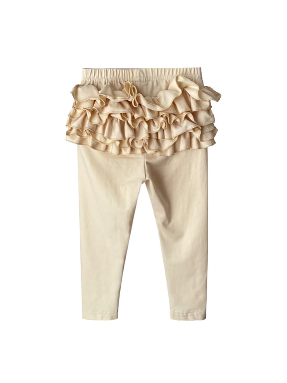 Baby Girls'Ruffle Pants Toddlers Little Girls Yoga Dance Workout Leggings with Flower Trim Gymnastics Clothes