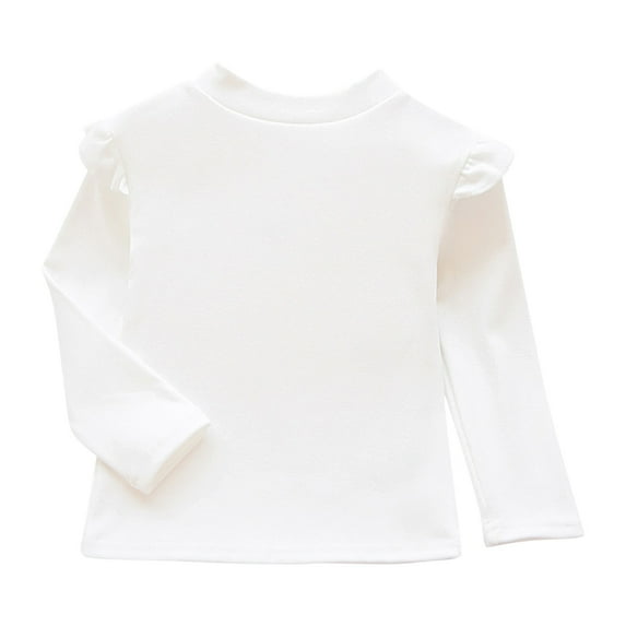 Ruyang Baby Girls Ruffle Tops Plain Long Sleeve Crewneck Cute Shirt Kids Cotton Thermal Tshirt Solid Soft Basic Tee