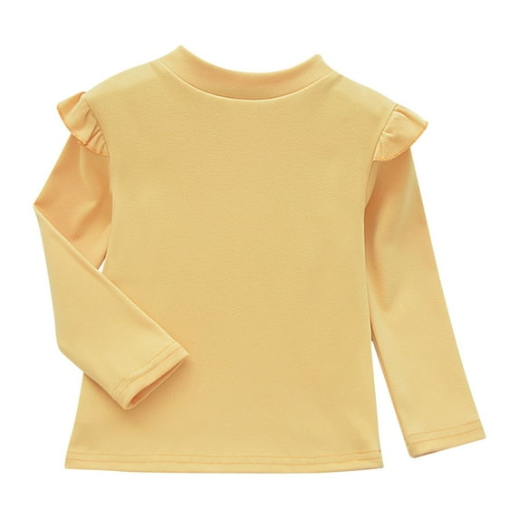 Ruyang Baby Girls Ruffle Tops Plain Long Sleeve Crewneck Cute Shirt Kids Cotton Thermal Tshirt Solid Soft Basic Tee