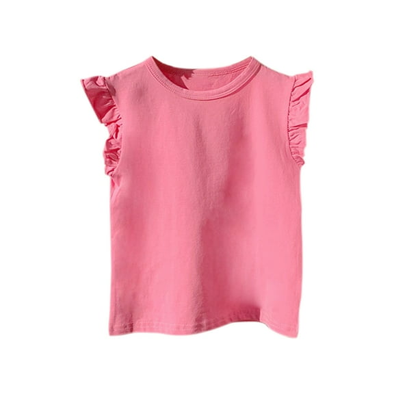 Ruyang Baby Girls Ruffles Sleeve Tank Top Solid Crew Neck 2025 Summer Tshirts Tops Toddler Sport Casual Vest Undershirts