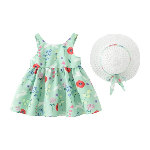 Ruyang Baby Girls Summer Tutu Dresses Toddler Backless Sundress Princess Birthday Party Dress with Straw Hat 2PCS