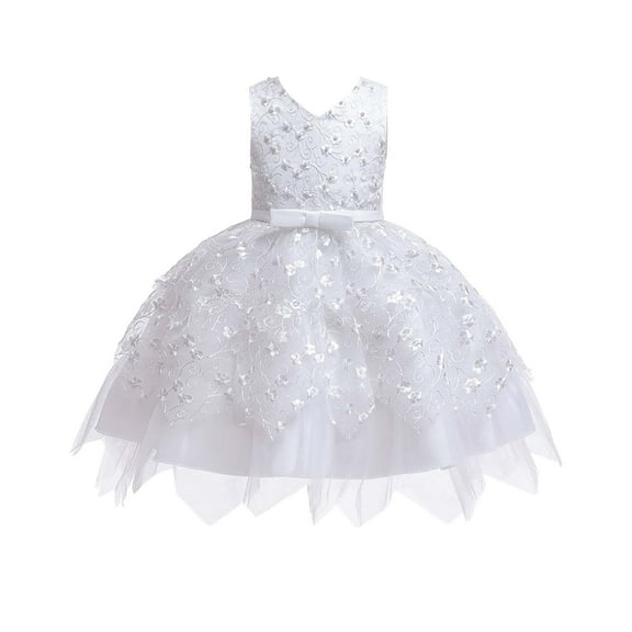 Ruyang Baby Girls Wedding Sequins Elegant Pageant Birthday Dress Ruffles Tulle Smock Dresses Sleeveless Glitter Clothes