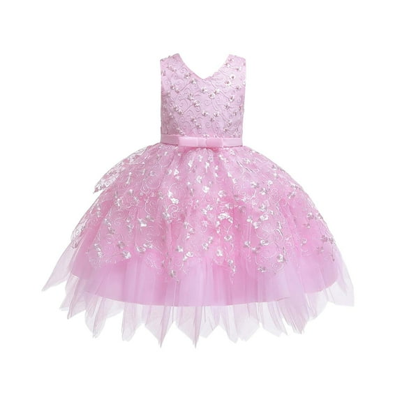 Ruyang Baby Girls Wedding Sequins Elegant Pageant Birthday Dress Ruffles Tulle Smock Dresses Sleeveless Glitter Clothes