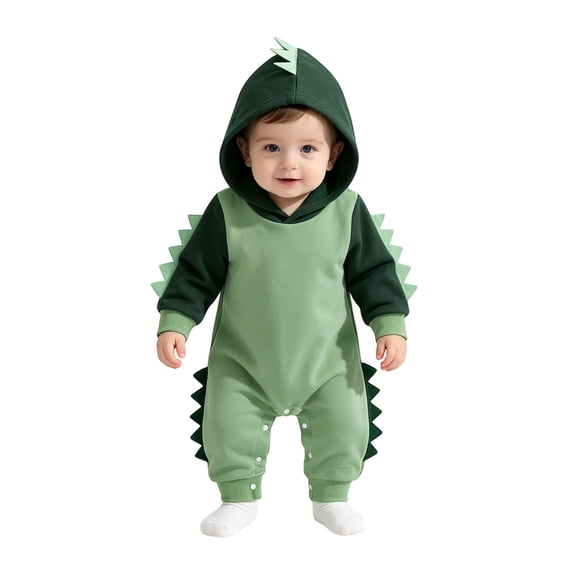 Ruyang Baby Hooded Long Sleeve Jumpsuit Infant Dinosaur Button Onesie Cute Soft Fall Winter Crawling Suit Home Wear