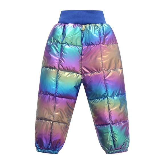 Ruyang Baby Metallic Snow Pants Winter Warm Puffer Down Thick Trousers Toddler Boys Girls Colorful Elastic Waist Ski Bib Pants