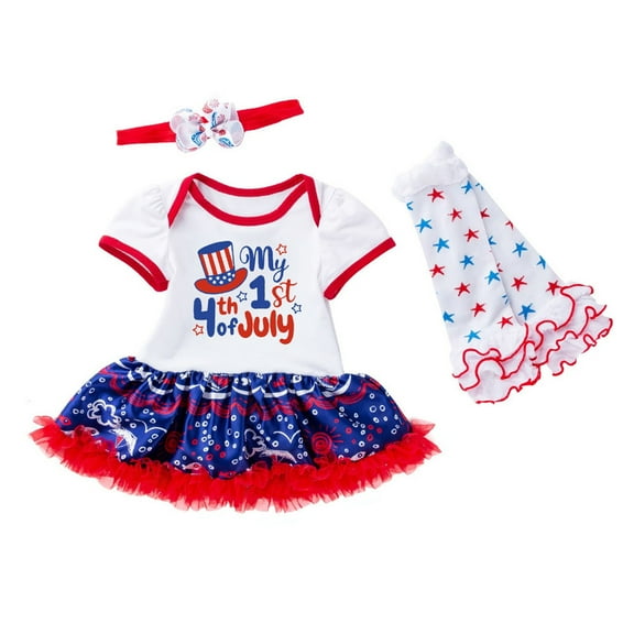 Ruyang Baby My First 4th of July Outfits Short Sleeve Romper Bodysuit Dress Tulle Tutu Skirt New Born Clothes Set 3PCS