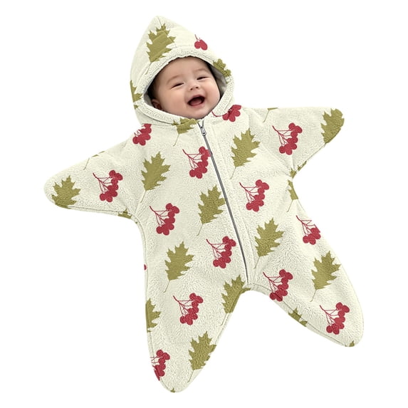 Ruyang Baby Plush Star Shaped Hooded Romper Newborn Cute Print Zipper Jumpsuit Fall Infant Christmas Clothes