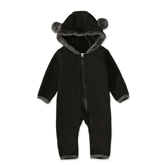 Ruyang Baby Polar Fleece Jumpsuit New Born Boys Girls Fuzzy Bear Ears Hooded Outfits Winter Warm Snowsuit Zip Up Onesie
