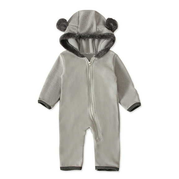 Ruyang Baby Polar Fleece Jumpsuit New Born Boys Girls Fuzzy Bear Ears Hooded Outfits Winter Warm Snowsuit Zip Up Onesie