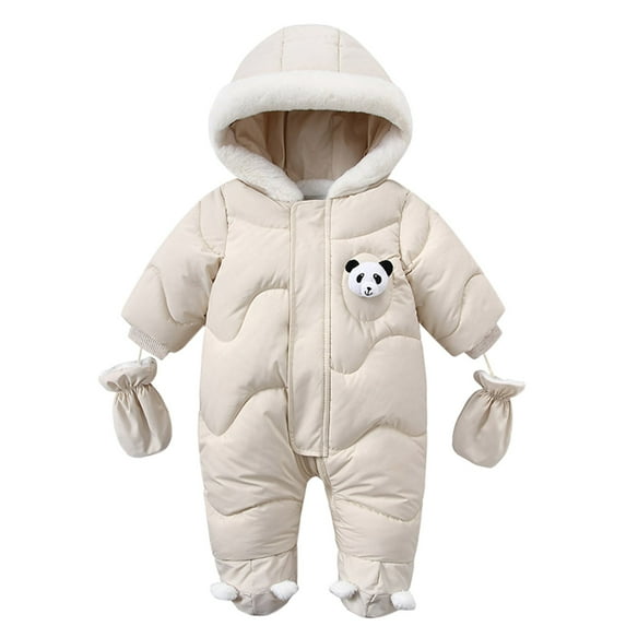 Ruyang Baby Puffer Snowsuit with Gloves New Born Boys Girls Cute Panda Down Jumpsuit Zip Up Windproof Warm Hooded Outfits