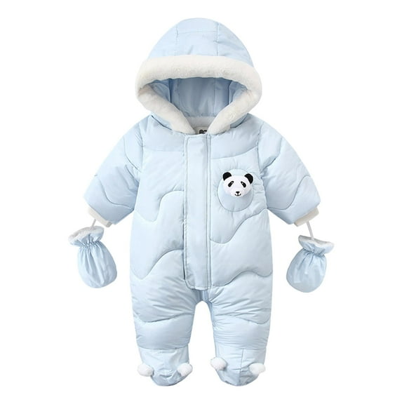 Ruyang Baby Puffer Snowsuit with Gloves New Born Boys Girls Cute Panda Down Jumpsuit Zip Up Windproof Warm Hooded Outfits