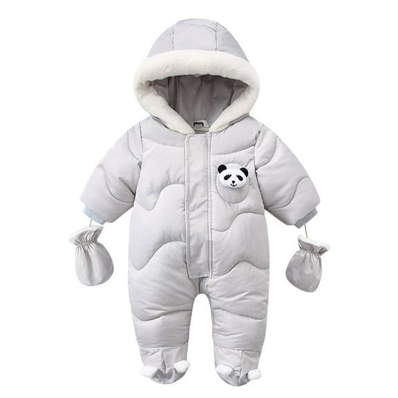 Ruyang Baby Puffer Snowsuit with Gloves New Born Boys Girls Cute Panda Down Jumpsuit Zip Up Windproof Warm Hooded Outfits