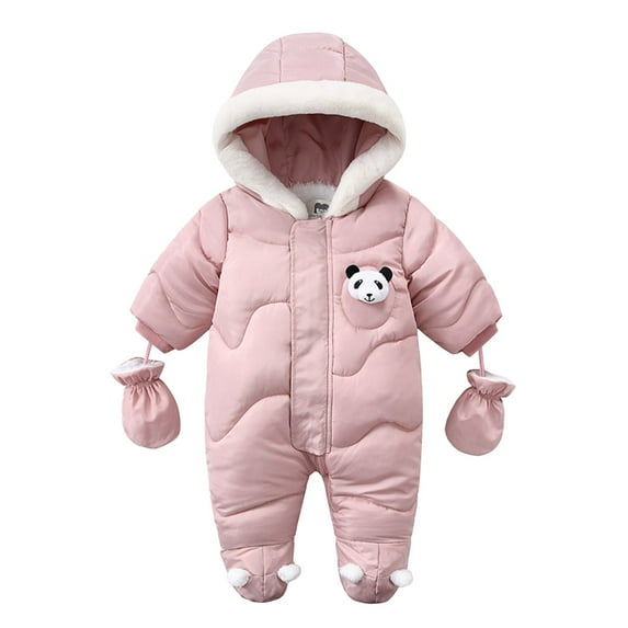 Ruyang Baby Puffer Snowsuit with Gloves New Born Boys Girls Cute Panda Down Jumpsuit Zip Up Windproof Warm Hooded Outfits