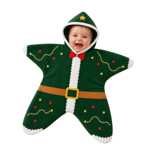 Ruyang Baby Starfish Zipper Hooded Crawling Suit Newborn Halloween Romper Infant Footie Jumpsuit Winter Warm Outfits