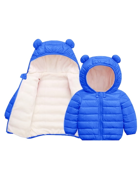 Baby Toddler Cute Puffer Jacket Bear Ears Windbreaker Fleece Hooded Down Coats Winter Warm Puffy Quilted Snowsuit