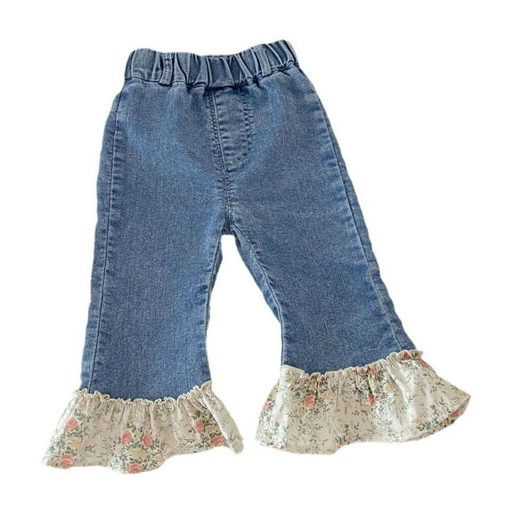 Ruyang Baby Toddler Girls Floral Denim Pants Bell Bottom Jeans Pants for Kids Fashion Jeans Long Pants Casual Trousers