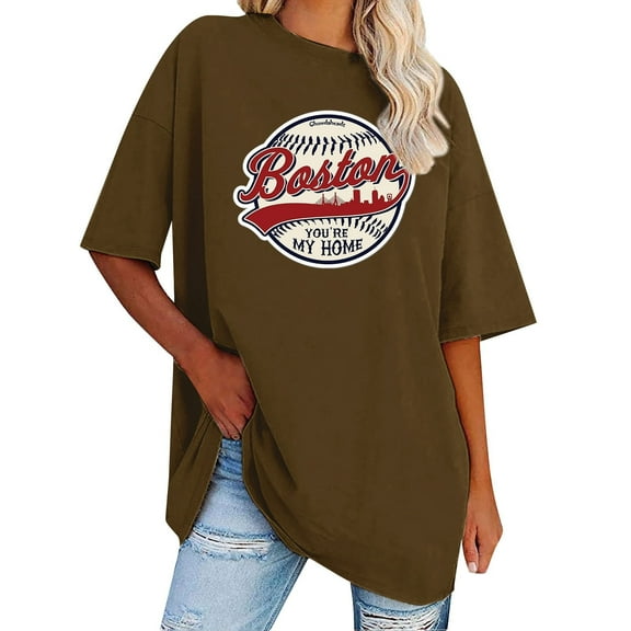 Ruyang Baseball Printed Shirt Women's Oversized Graphic T Shirt Casual Crewneck Tunic Soft Blouse Tops Casual Raglan Tee