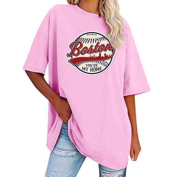 Ruyang Baseball Printed Shirt Women's Oversized Graphic T Shirt Casual Crewneck Tunic Soft Blouse Tops Casual Raglan Tee