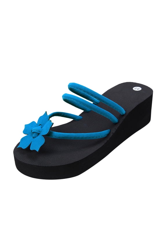 Bohemia High Heeled Platform Flower Custom Women Flip Flops Slippers Leather Flip Flops for Women with Arch Support