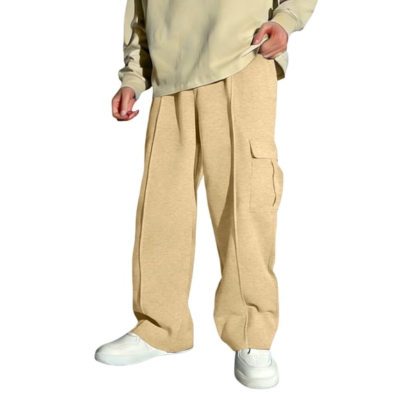 Ruyang Boys Baggy Cargo Sweatpants Straight Wide Leg Open Bottom Drawstring Elastic Waist Workout Athletic Joggers Kids Track Pants