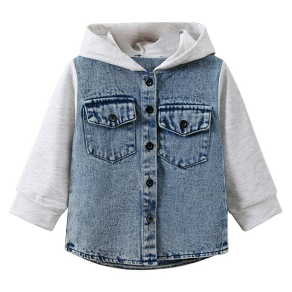 Ruyang Boys Button Down Hood Jean Shirt Flannel Long Sleeve Denim Shirts Spring Fall Clothes Lightweight Shacket Jacket