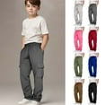 thumbnail image 1 of Ruyang Boys Cargo Pants Drawstring Elastic Waist Baggy School Sweatpants Plain Wide Leg Cargo Athletic Joggers Pockets, 1 of 5
