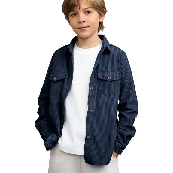 Ruyang Boys Corduroy Shackets School Button Down Shirts Jackets Pocket Lapel Neck Casual Soft Flannel Blouse Tops Spring
