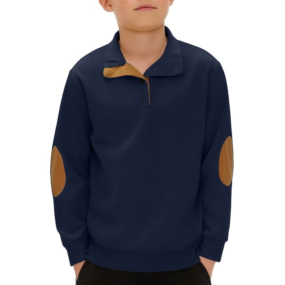 Ruyang Boys Corduroy Sweatshirt Long Sleeved Warm Sweatshirt Stand Up Collar Button Down Pullover Kids Athletic Tops