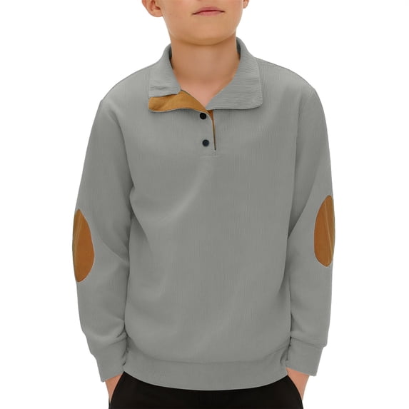 Ruyang Boys Corduroy Sweatshirt Long Sleeved Warm Sweatshirt Stand Up Collar Button Down Pullover Kids Athletic Tops