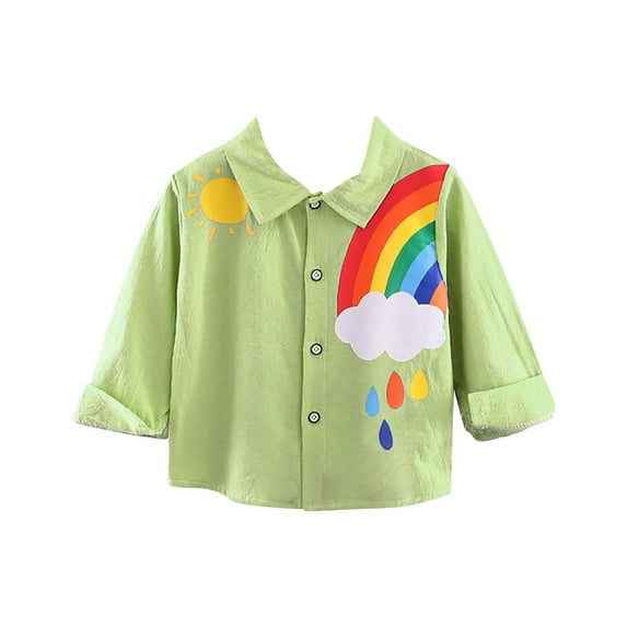 Ruyang Boys Cute Rainbow Print Shirts Hawaiian Long Sleeve Roll Up Button Down Tee Shirt Tops Spring Summer Clothes
