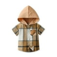thumbnail image 1 of Ruyang Boys Flannel Plaid Hood Shirts Casual Roll Up Button Down Tee Shirt Tops with Pocket Summer Short Sleeve Clothes, 1 of 4