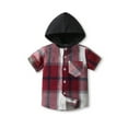 thumbnail image 1 of Ruyang Boys Flannel Plaid Hood Shirts Casual Roll Up Button Down Tee Shirt Tops with Pocket Summer Short Sleeve Clothes, 1 of 8