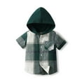 thumbnail image 1 of Ruyang Boys Flannel Plaid Hood Shirts Casual Roll Up Button Down Tee Shirt Tops with Pocket Summer Short Sleeve Clothes, 1 of 3