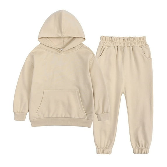 Ruyang Boys Fleece Sweatsuit Solid Color Long Sleeve Hooded Sweatpants 2pcs Clothes Set Kids Basic Jogger Outfit Fall Winter