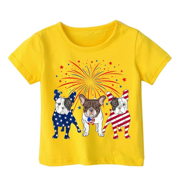 Ruyang Boys Girls 4th Of July T-Shirt French Dog Lovers Tees Summer Children Casual Loose Short Sleeve American Flag Shirt