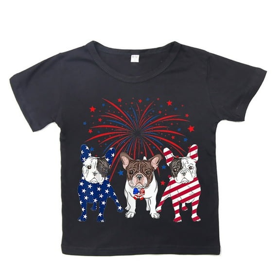 Ruyang Boys Girls 4th Of July T-Shirt French Dog Lovers Tees Summer Children Casual Loose Short Sleeve American Flag Shirt