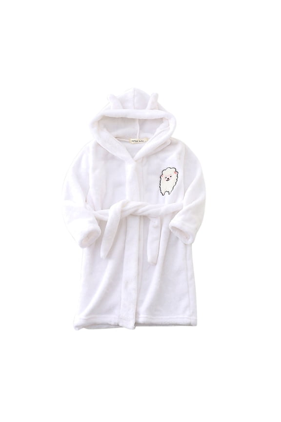 Boys Girls Animals Ear Hood Bathrobes Cute Warm Flannel Hooded Sleepwear Soft Furry Plush Bath Robe with Belt