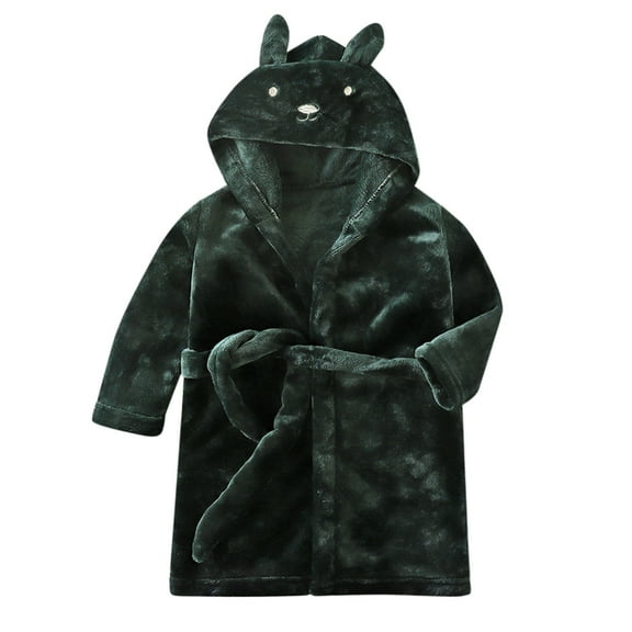 Ruyang Boys Girls Flannel Hooded Robe Kids Cute Fleece Outfits Fall Winter Long Sleeve Warm Soft Towel Robes with Belt