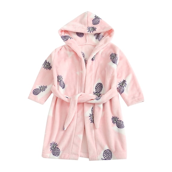 Ruyang Boys Girls Flannel Robe Long Sleeve Hooded Bathrobe Cute Fruit Pattern Toddler Soft Comfy Sleepwear Pajamas for Kids