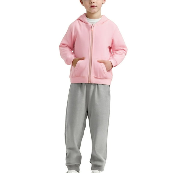 Ruyang Boys Girls Full Zip Up Hoodies Set Kids Plain Sweatsuit 2 Piece Outfits Long Sleeve Hooded Jacket Joggers Suit Winter Clothes