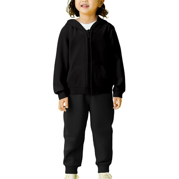 Ruyang Boys Girls Full Zip Up Hoodies Set Kids Plain Sweatsuit 2 Piece Outfits Long Sleeve Hooded Jacket Joggers Suit Winter Clothes